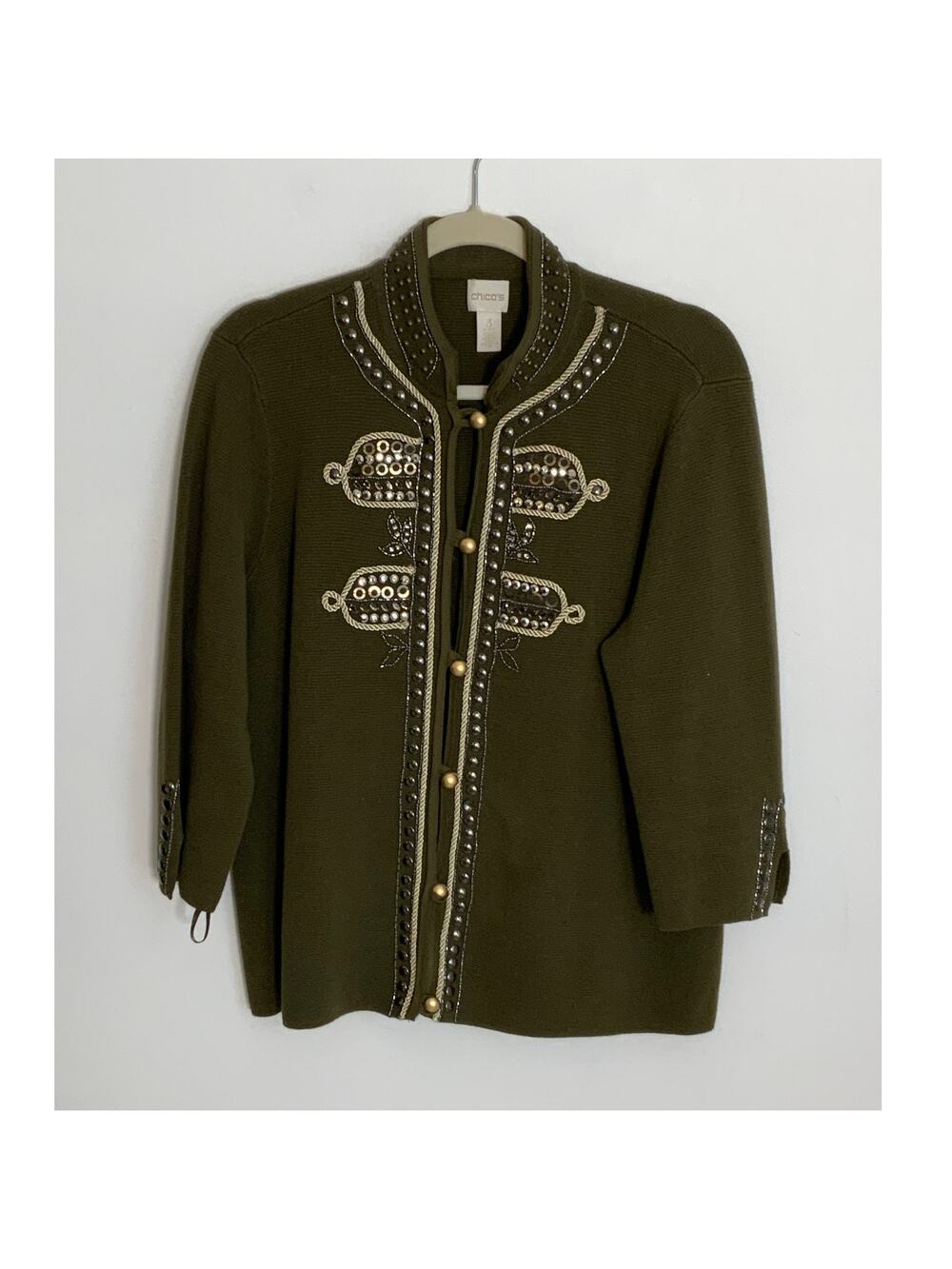 Chico's Embellished‎ Button Closure Cardigan 3/4 sleeves size 3P